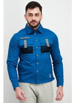 Buy Men Sportswear Fit Long Sleeves Outdoor Polo Shirt, Teal in UAE