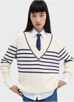 Buy V-Neck Striped Sweater in Saudi Arabia