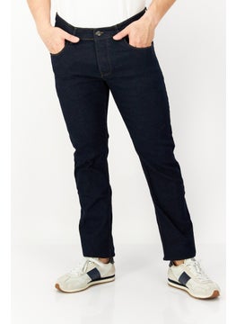 Buy Men Slim Fit Solid Stretchable Denim, Navy Blue in UAE