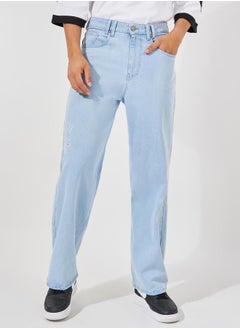 Buy Premium Wide Leg Jeans with Embroidery Detailing in Saudi Arabia