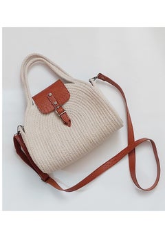 اشتري Eco friendly cotton cord cross body bag off white and havan leather flap في مصر