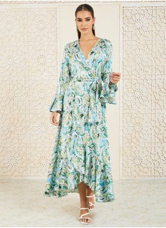 Buy Paisley Print Ruffle Hem Wrap Maxi Dress in Saudi Arabia