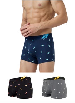 Buy Pack of 3 Men's Splash 100% Super Combed Cotton Regular Fit Printed Antibacterial Trunks in UAE