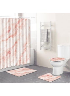 Buy 4-Piece Water-resistant Shower Curtain & Lid Toilet Cover Pedestal Rug Non-slip Bath Mat Bathroom Decoration Accessories in UAE