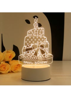 Buy Happy Birthday Cake 3D LED Lamp White in UAE