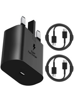 Buy 25W Fast Charger Plug for Samsung Galaxy with 2PCS 5 FT USB C Cable (Black) in UAE