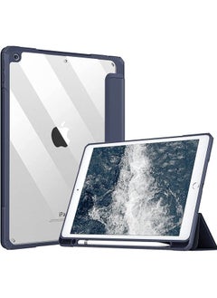 Buy Protective Case Cover For Apple iPad 10.2 inch (2021/2020/2019) Generation with Pencil Holder, [Support Apple Pencil Charging and Touch ID], Clear Transparent Case with Auto Wake/Sleep,Blue in UAE