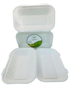 Buy 25 pcs - Bagasse clamshell 9" x 6", disposable, biodegradable (sugarcane pulp) in UAE