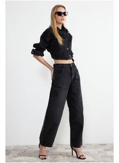 Buy Black Stitching Detailed High Waist Barrel Jeans TWOSS24JE00013 in Egypt