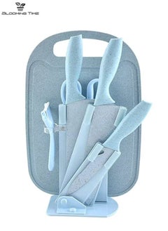 Buy 7-Piece Wheat Straw Kitchen Knife Set, Used In Various Types Of Classification, Blue in UAE