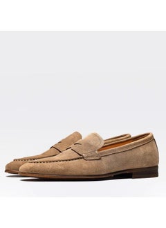 Buy Spring Men's Leather Shoes Shallow Mouth Slip-on Loafers Business Dress British Casual Frosted Leather Men's Shoes in Saudi Arabia