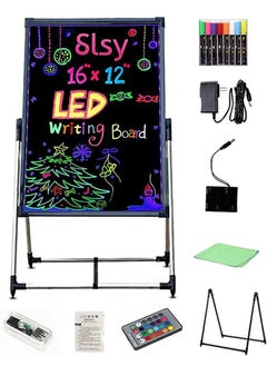 اشتري Padom Illuminated LED Message Writing Board Erasable Neon Effect Menu Sign Board with 8 Fluorescent Makers Remote Control 12Colors Flashing Modes Light Up Board 60CM X 80 CM في الامارات