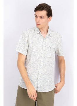 اشتري Men Pointed Neck Short Sleeve Printed Casual Shirt, Cream Seamless في السعودية