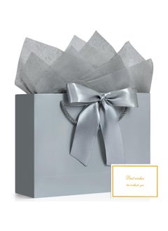 Buy 2PCS Silver Large Gift Bags,  Paper Bags with Ribbon,  Greeting Cards and Tissue Paper, Portable Party Bags with Handles, Birthday Gift Bags, Present Bags for Wedding Party,  Party Supplies in Saudi Arabia