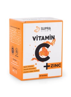 Buy Supra Vitamin C + Zinc Powdered Effervescent Formula with Inlulin powder - 28 Sachets in UAE