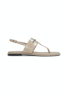 Buy Women's Flat Sandal with Metal Top - Leather, Taupe in UAE