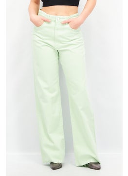 Buy Women Long Straight Fit Textured Jeans, Light Green in UAE