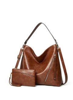 Buy 2-Piece Large Capacity Tote Bag Shopping Handbag Travel Crossbody Bag With Wallet Set Dark Brown in UAE