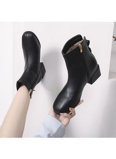 Buy Autumn and Winter new real soft leather warm Martin boots thick heel mid heel fashion leather boots fleece-lined thick cotton short boots for women plus sizeBlack plus cotton plus size Black plus cotton plus size in Saudi Arabia