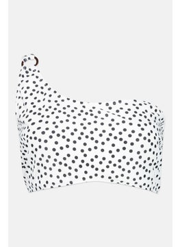 اشتري Women Polka Dot One Shoulder Non Padded Wired Bikini Top, White/Black في الامارات