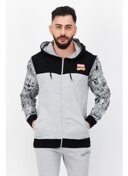 Buy Men Hooded Long Sleeve Embroidered Logo Sweatshirt, Grey/Black in UAE