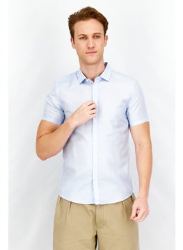 Buy Men Slim Fit Plain Short Sleeves Casual Shirt, Sky Blue in UAE