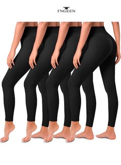 Buy Pack Of 4 Flexible Leggings For Women Black Free Size in UAE