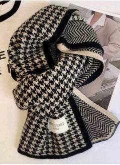 Buy Elegant 1pc Women's Colorblock Houndstooth Check Pattern Square Knit Scarf, Versatile, Suitable For Everyd in Egypt