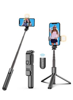 Buy 40" Lighted Selfie Stick Tripod, Bluetooth Remote, 3 Light Modes, 6 Brightness Levels, Portable, Compatible with All iPhone & Andriod Devices in UAE