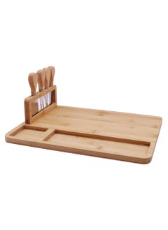 Buy Organic Bamboo Cheese Cutting Board & Knife Gift Set - Wooden Serving Tray for Charcuterie Meat Platter, Fruit & Crackers with 4 Cheese Knives in UAE