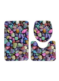 Buy 3-Piece Ditan Pebbles Printed Bathroom Mats Set Pink/Purple/Blue One Size in Saudi Arabia