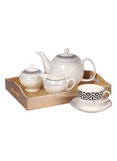 اشتري Symphony 17-Pieces Tea Set, White & Black في الامارات