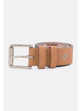 اشتري Men Embroidered Leather Buckle Belt, Tan/Green في الامارات