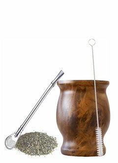 Buy Yerba Mate Tea Cup, Stainless Steel Double Walled Easy Wash Household Insulation Cup, Mate Gourds for Yerba Mate Loose Leaf Drinking with Bombilla Straw, Wood Grain Color, 230 Ml in Saudi Arabia