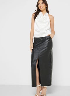 Buy High Waist Front Slit Satin Skirt in Saudi Arabia