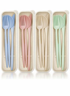 Buy Cutlery, Cutlery Set, with Case, Eco-Friendly Reusable Portable Utensils Plastic Spoon Knife Fork for School Office Travel Picnic Camping Outdoor Use, 4 Colors in UAE