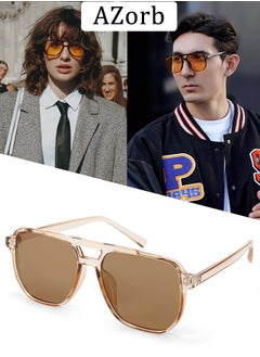 Buy 70s Aviator Sunglasses Women Men Fashion Square Frame Sun Glassess Men's Ladies Sunglasses Accessories Vintage Sunglass for UV400 Protection Shades Brown in Saudi Arabia