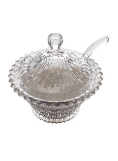 Buy AlHoora 13x13xH13cm Clear flower Design Acrylic Sugar Bowl With Lid And Clear Spoon in UAE