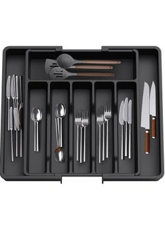 Buy Silverware Drawer Organizer, Expandable Utensil Tray for Kitchen, BPA Free Flatware and Cutlery Holder, Adjustable Plastic Storage for Spoons Forks Knives, Large, Black in UAE