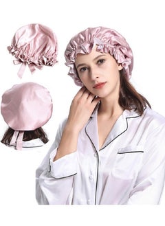 Buy 22 Momme 100% Mulberry Silk Hair Care Shower Caps for Sleeping-Pink in Saudi Arabia