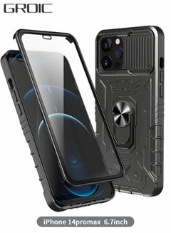 Buy Cover for IPhone 14 Pro Max 6.7 Inch Case 360° Full Body Protection Silicone Bumper  with Kickstand and Dual Layer Built-in Tempered Glass Screen Protector Shell in UAE