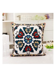 Buy Embroidered Cushion Cover Cotton White/Blue/Beige 45x45centimeter in UAE