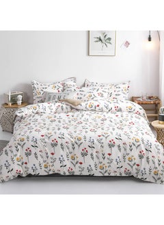 Buy Floral Duvet Cover Set, 4 Piece Ultra Soft Microfiber Comforter Cover Set with Zipper Closure, Pattern Printed Bedding Set with 2 Pillow Cases(200x230cm) in Saudi Arabia