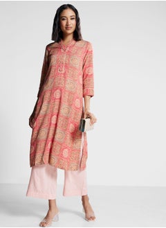 Buy Buttoned Neck Printed Kurti in Saudi Arabia