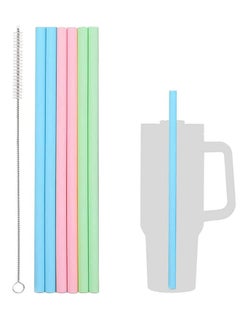 Buy 6 pcs Silicone Straw, Reusable Straws Silicone Straws with Cleaning Brush in Saudi Arabia