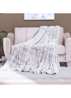 اشتري Kosmo Printed Blanket Single 100% Polyester Soft Cozy Throw Blanket Lightweight Home Decorative Blankets For Bedroom 120x235 cm Grey في الامارات