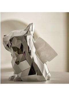 اشتري French Bulldog Tissue Box Cover, Dog Statues Electroplated Silver Tissue Box Holder for Living Room Bedroom Book Shelf Desktop في السعودية