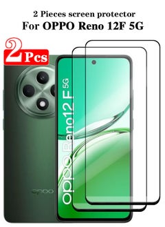 Buy 2 Pieces Full Cover Glass Screen Protector For OPPO Reno 12F 5G Black/Clear and Screen Protector Accessories in Saudi Arabia