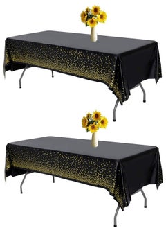 Buy 2-Piece Disposable Plastic Table Covers Waterproof for Indoor or Outdoor Birthdays Party Decorations Black/Gold 137X274cm in Saudi Arabia