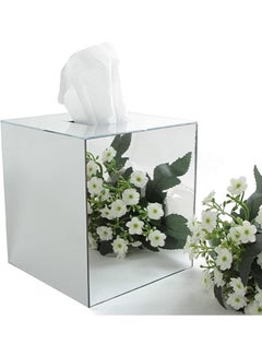 Buy LAMSIT IBDAA - Acrylic Tissue Box | Holder Case Storage Case | Mirror Box | Napkin Holder Organizer (Square (14x14x14 cm), Silver Mirror) in UAE